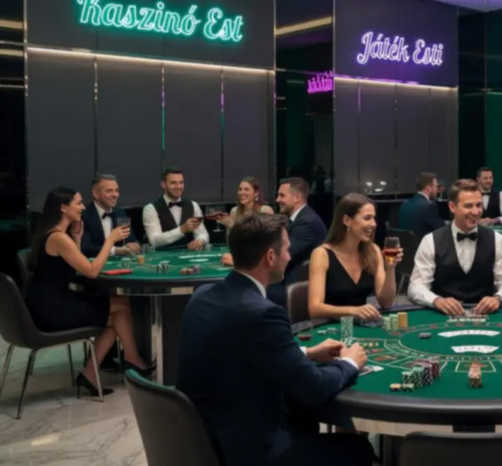 Tematikus kaszinó hangulat emerald és arany fényekkel egy céges rendezvényen