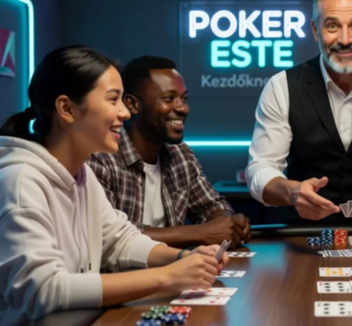 Folyamatban lévő barátságos Poker Night, ahol a vendégek Texas Hold'em játszmát élveznek.
