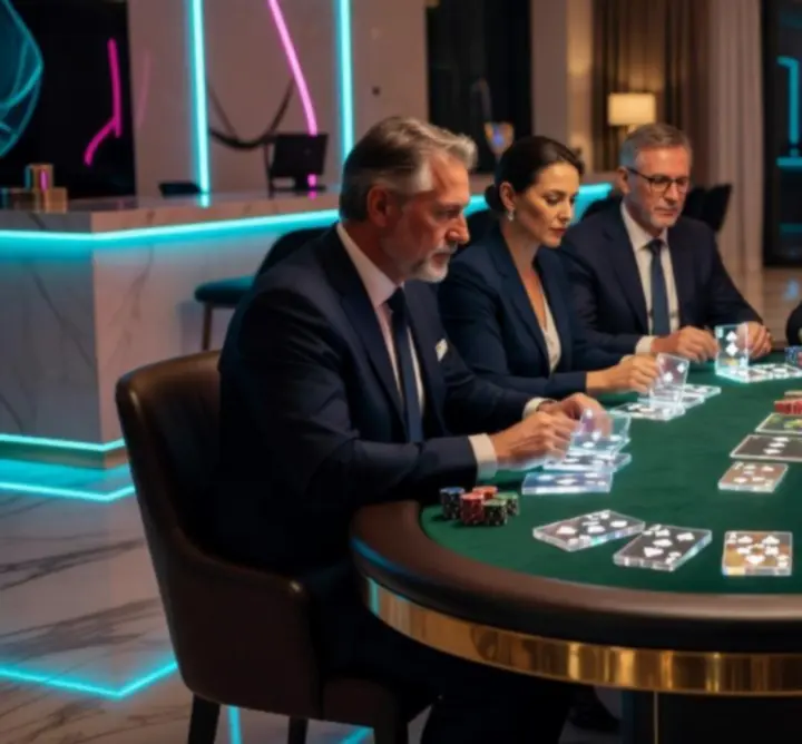 Privát pókerasztal baráti társasággal egy elegáns nappaliban